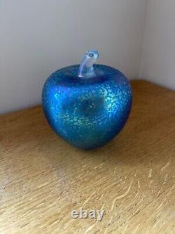 Superb John Ditchfield Large Apple Opalescent Blue Glass Paperweight