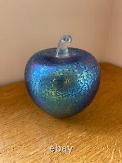 Superb John Ditchfield Large Apple Opalescent Blue Glass Paperweight
