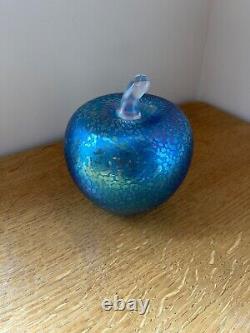 Superb John Ditchfield Large Apple Opalescent Blue Glass Paperweight