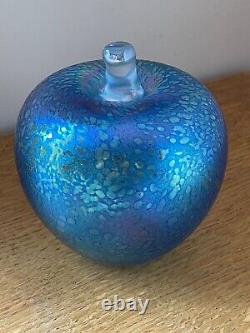 Superb John Ditchfield Large Apple Opalescent Blue Glass Paperweight