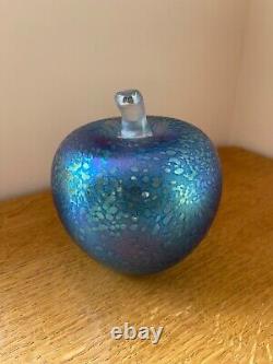 Superb John Ditchfield Large Apple Opalescent Blue Glass Paperweight