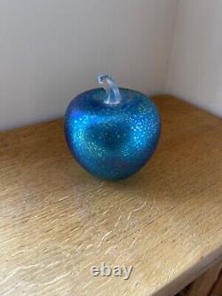 Superb John Ditchfield Large Apple Opalescent Blue Glass Paperweight