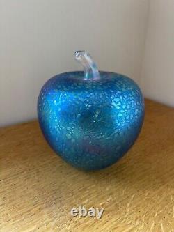 Superb John Ditchfield Large Apple Opalescent Blue Glass Paperweight