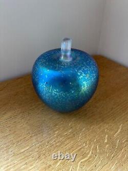 Superb John Ditchfield Large Apple Opalescent Blue Glass Paperweight