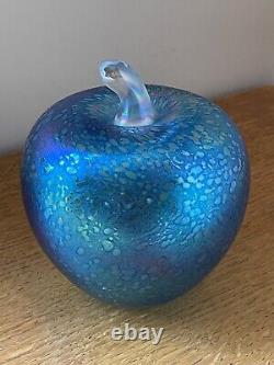 Superb John Ditchfield Large Apple Opalescent Blue Glass Paperweight