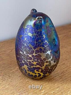 Superb John Ditchfield Modernist Owl Opalescent Blue & Yellow Glass Paperweight