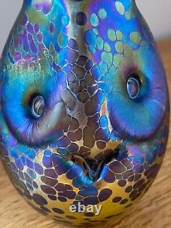 Superb John Ditchfield Modernist Owl Opalescent Blue & Yellow Glass Paperweight