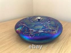 Superb John Ditchfield Opalescent Blue Glass Lilypad & Silver Frog Paperweight