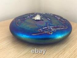 Superb John Ditchfield Opalescent Blue Glass Lilypad & Silver Frog Paperweight