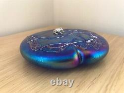 Superb John Ditchfield Opalescent Blue Glass Lilypad & Silver Frog Paperweight