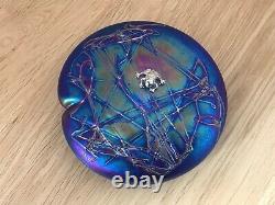 Superb John Ditchfield Opalescent Blue Glass Lilypad & Silver Frog Paperweight