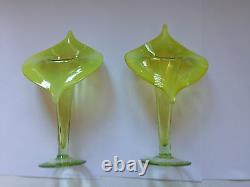 Superb Pair of Art Nouveau Jack-in-Pulpit Opalescent Glass Vases