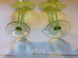 Superb Pair of Art Nouveau Jack-in-Pulpit Opalescent Glass Vases