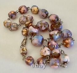 Superb vintage milky opalescent foil glass bead & stg silver wire necklace