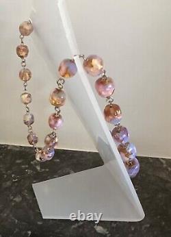 Superb vintage milky opalescent foil glass bead & stg silver wire necklace