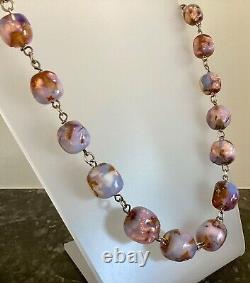 Superb vintage milky opalescent foil glass bead & stg silver wire necklace