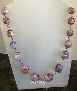 Superb vintage milky opalescent foil glass bead & stg silver wire necklace