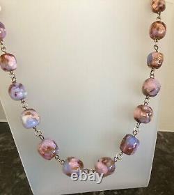 Superb vintage milky opalescent foil glass bead & stg silver wire necklace