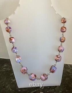 Superb vintage milky opalescent foil glass bead & stg silver wire necklace