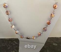 Superb vintage milky opalescent foil glass bead & stg silver wire necklace