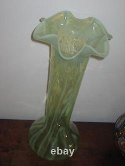 Tall British Opalescent & Vaseline Vase Circ 1900