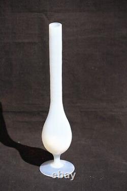 Tall Vintage Italian White Opaline Bud Vase Opalescent White Base 31cm 12.2in