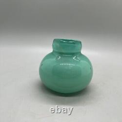 Turquiose Vase Hand Blown Studio Art Glass Opalescent 2.75wx2.25