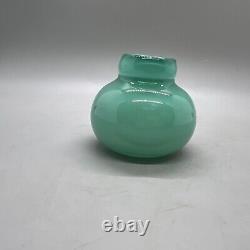 Turquiose Vase Hand Blown Studio Art Glass Opalescent 2.75wx2.25