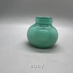 Turquiose Vase Hand Blown Studio Art Glass Opalescent 2.75wx2.25