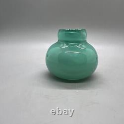 Turquiose Vase Hand Blown Studio Art Glass Opalescent 2.75wx2.25