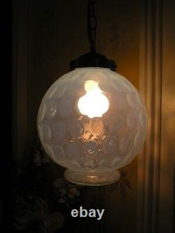 Unique Huge Vintage Antique Opalescent Coin Dot Glass Globe Hanging Light Fenton