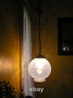 Unique Huge Vintage Antique Opalescent Coin Dot Glass Globe Hanging Light Fenton