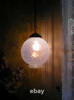 Unique Huge Vintage Antique Opalescent Coin Dot Glass Globe Hanging Light Fenton
