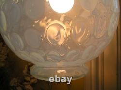 Unique Huge Vintage Antique Opalescent Coin Dot Glass Globe Hanging Light Fenton