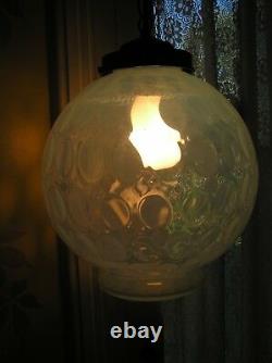 Unique Huge Vintage Antique Opalescent Coin Dot Glass Globe Hanging Light Fenton