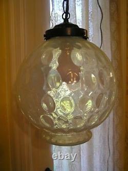 Unique Huge Vintage Antique Opalescent Coin Dot Glass Globe Hanging Light Fenton