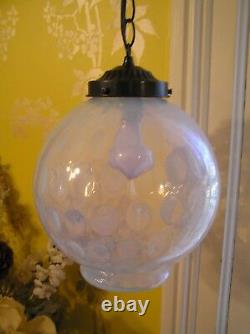 Unique Huge Vintage Antique Opalescent Coin Dot Glass Globe Hanging Light Fenton