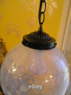 Unique Huge Vintage Antique Opalescent Coin Dot Glass Globe Hanging Light Fenton