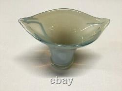 Unique Opalescent Cased Clear/White Hand Blown Art Glass Whale Tail Flower Vase