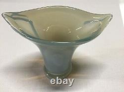 Unique Opalescent Cased Clear/White Hand Blown Art Glass Whale Tail Flower Vase