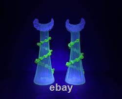 Unique Pair of Victorian Opalescent vases with ruffled rim vases