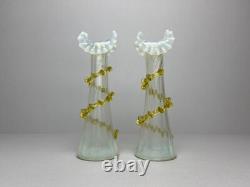 Unique Pair of Victorian Opalescent vases with ruffled rim vases