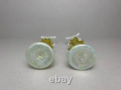 Unique Pair of Victorian Opalescent vases with ruffled rim vases