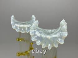 Unique Pair of Victorian Opalescent vases with ruffled rim vases
