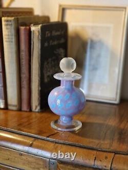 Unique Vintage Opaque Pedestal Footed Art Glass Scent Bottle & Faceted Stopper