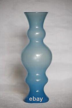 Unusual Vintage Blue Opaline Vase 70s 18cm 7in opalescent possibly Scandinavian