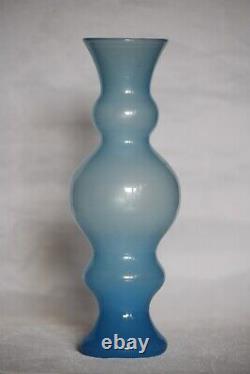 Unusual Vintage Blue Opaline Vase 70s 18cm 7in opalescent possibly Scandinavian