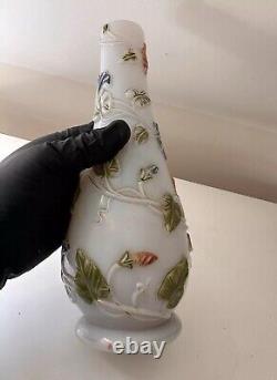 Unusual & very rare Baccarat Opaline Glass Floral Vase/bottle c1900