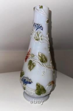 Unusual & very rare Baccarat Opaline Glass Floral Vase/bottle c1900