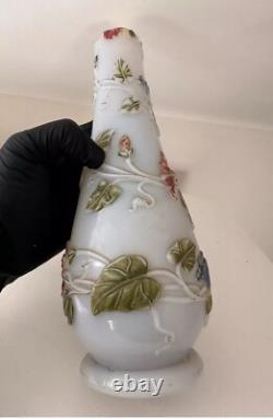 Unusual & very rare Baccarat Opaline Glass Floral Vase/bottle c1900